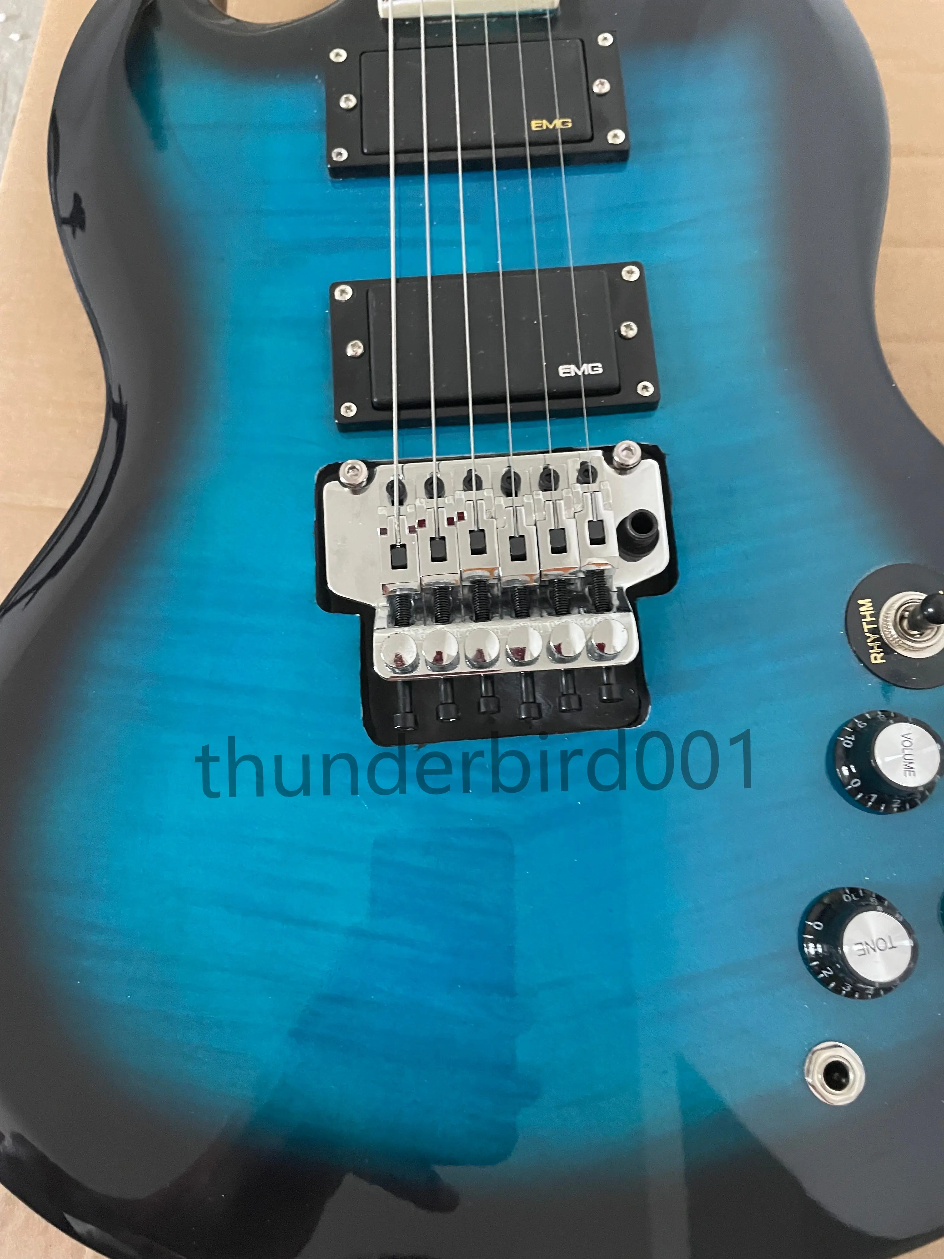 جيتار كهربائي أزرق مخصص مكون من 6 أوتار SG FloydRose Vibrato Mahogany Body