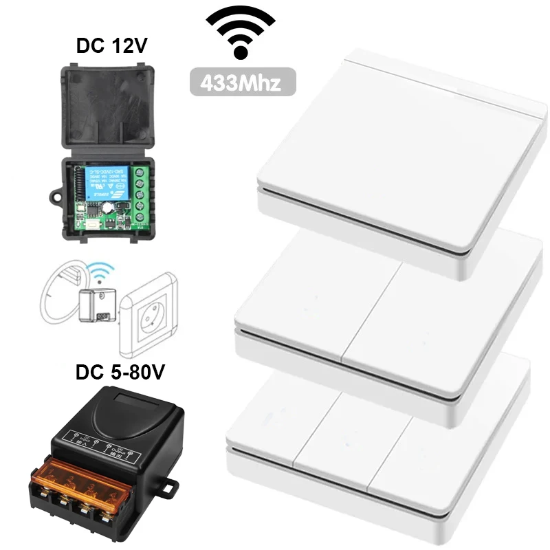 Światło bezprzewodowy inteligentny przełącznik 433Mhz 12V 24V 36V 72V 30A Panel ścienny przełącznik RF pilot zdalnego sterowania Mini przekaźnik