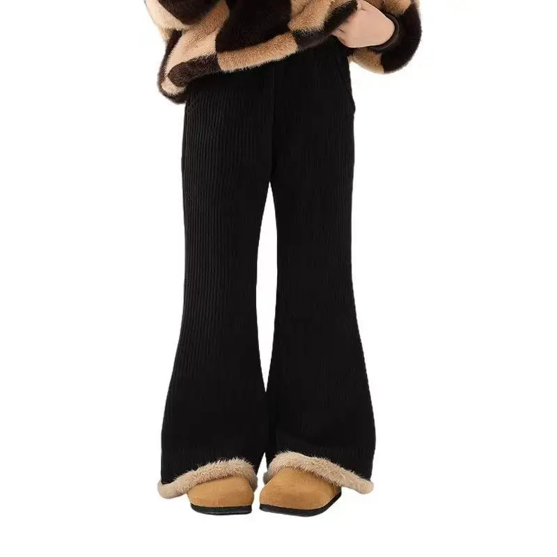 Girls Fleece Flare Pants Winter Thick Warm Bell Bottom Trousers Kids Casual Long Pants