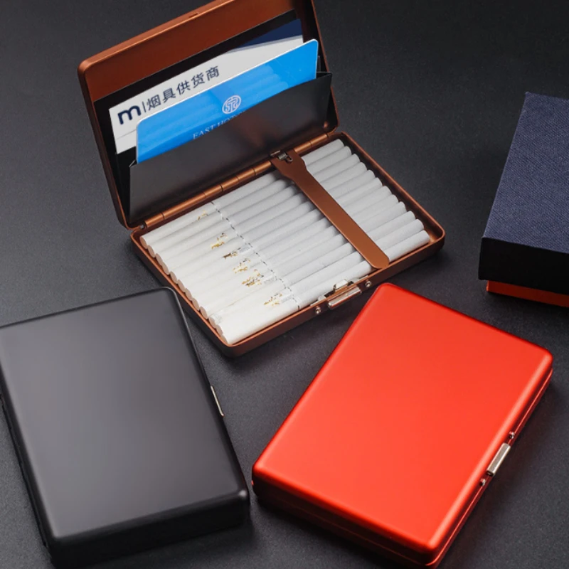 Stainless Steel 20-Capacity 10cm Extended Thick Medium Thin Multi-Slot Cigarette Case with Business Card Holder Creative