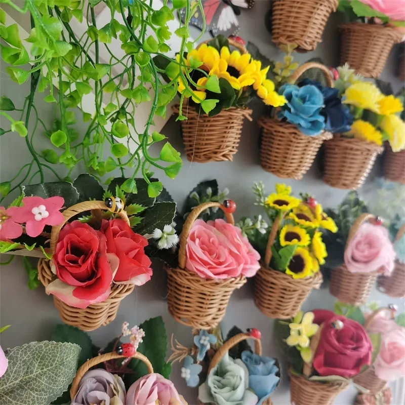 Garden Basket Decoration Fridge Magnet Fruit Hamper Flower Basket Kitchen Decorate Magnetic Sticker Home Decor