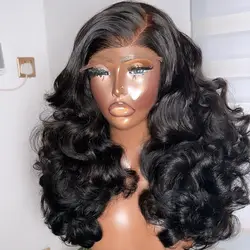 Perruque Lace Front Wig synthétique sans colle noire naturelle, cheveux de bébé, densité 180, naissance des cheveux naturelle, adt wave transparent, pour femmes