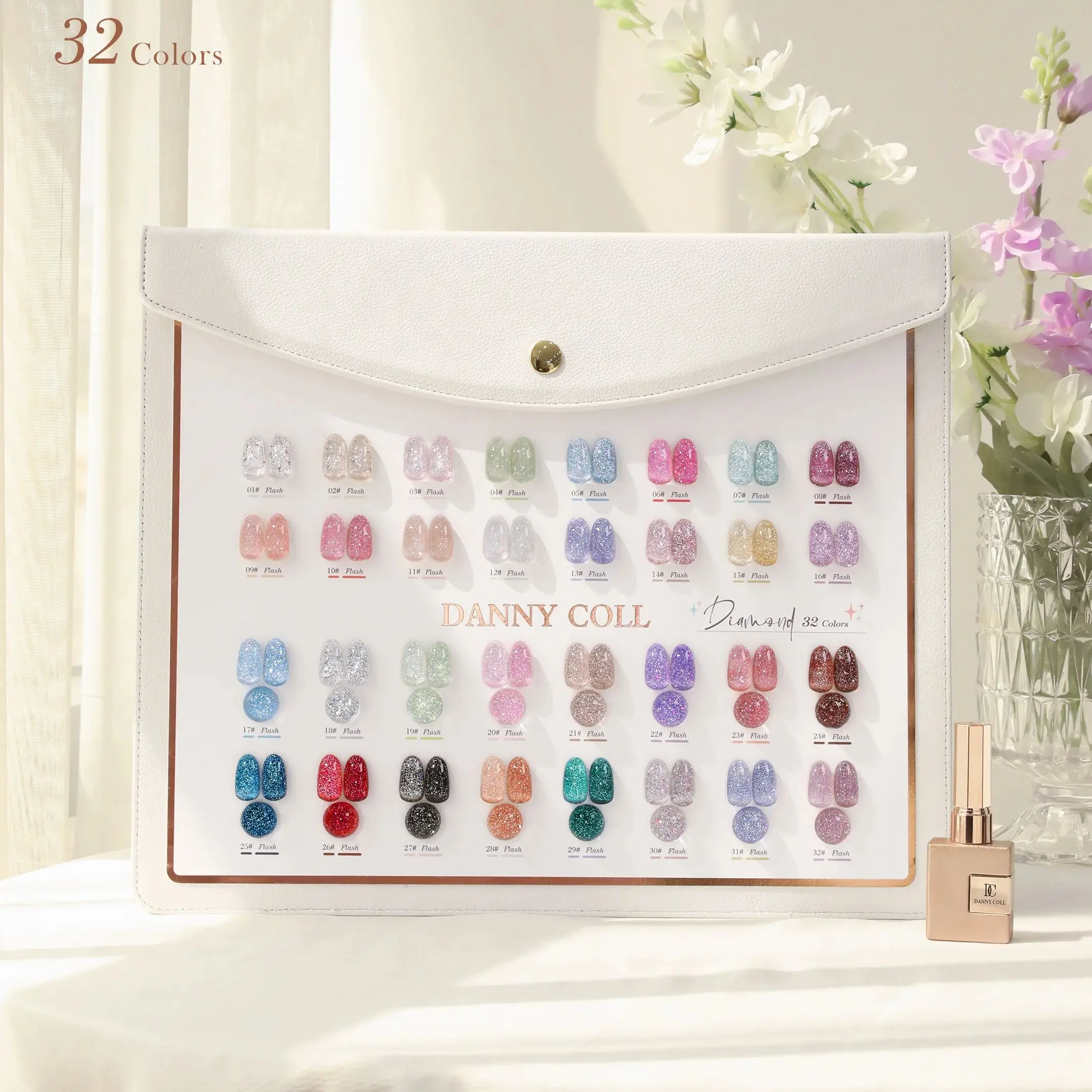 Eleanos 32pcs Reflective Glitter Gel Sparkling Sequins Gel Nail Polish With Display Semi-permanent Nail Art Decoration Nail Gel