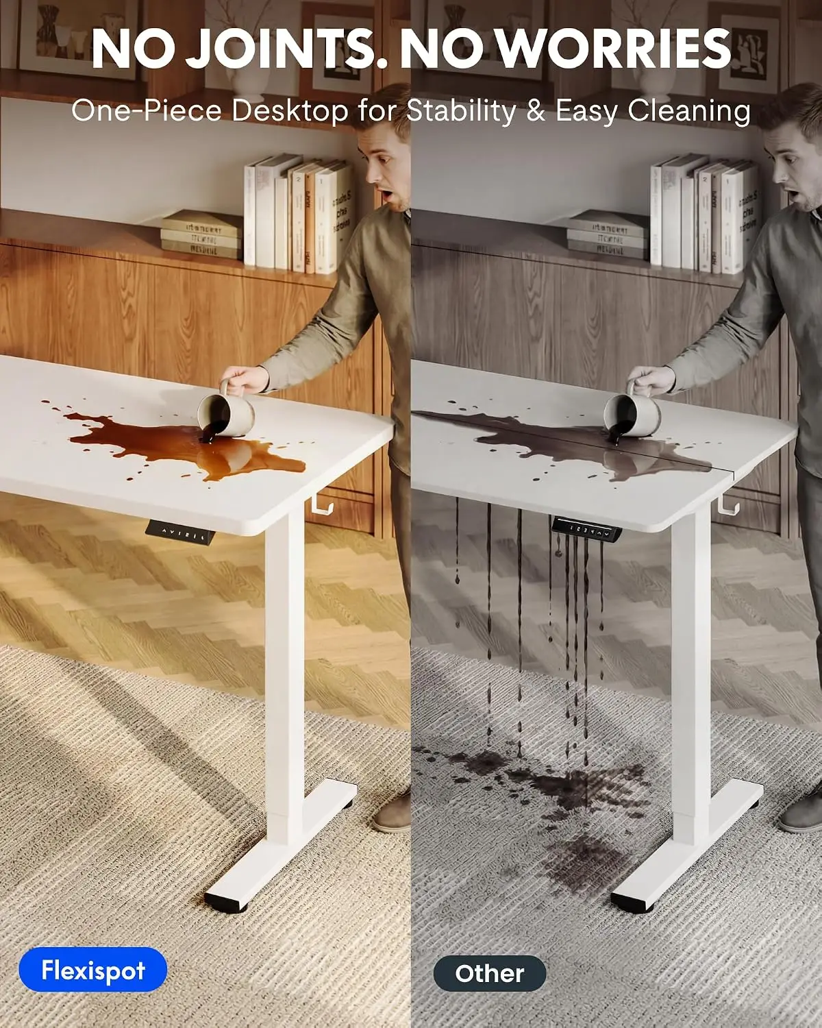 One-Piece Electric Height Adjustable Standing Desk 60x24 Inch Home Office White, Customized