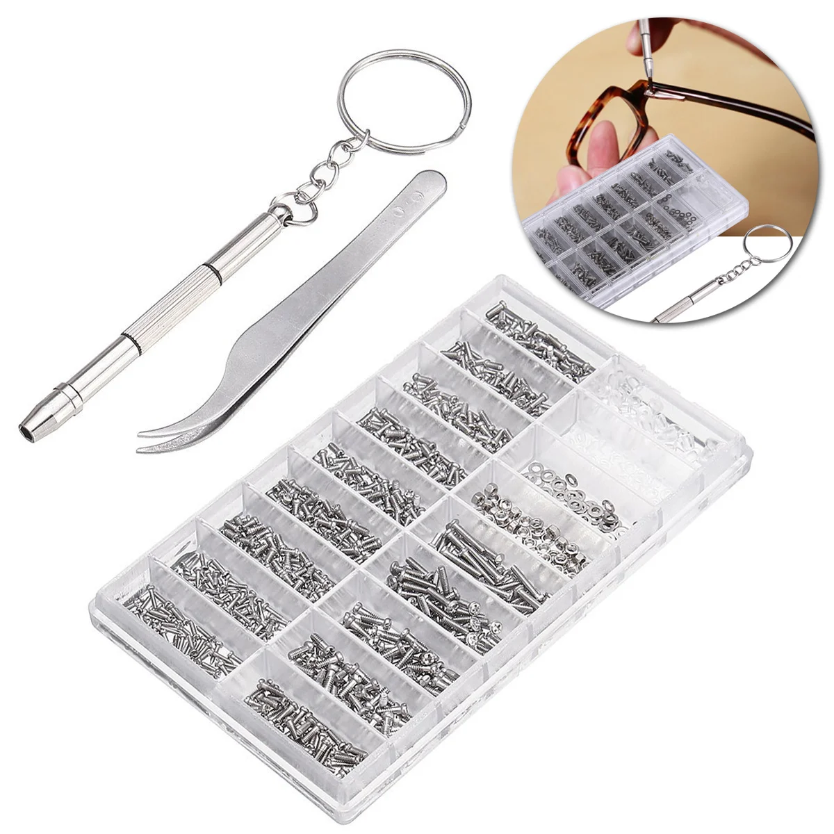

1000Pcs Nose Pads Screw Tool Kit Premium Material Anti Rust Durable Eyeglasses Sunglasses Watches Jewelry Repair