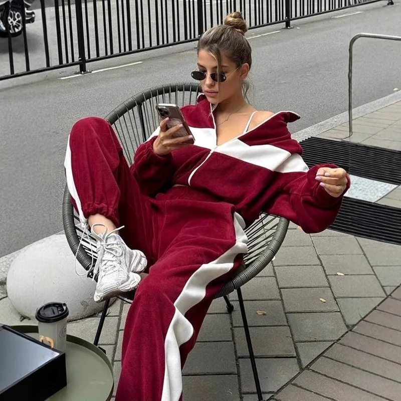 2pcs Set Women's Casual Sportswear Set Zip Up Cardigan Long Pants Two Piece Tracksuit Fashion Outfit