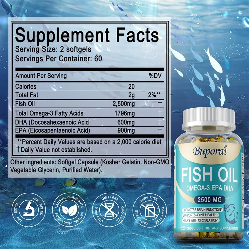 Fish Oil Capsules - Protects Eye, Helps Brain Development,Support Nervous System Health, Improve Cognitive Function and Immunity - view 2
