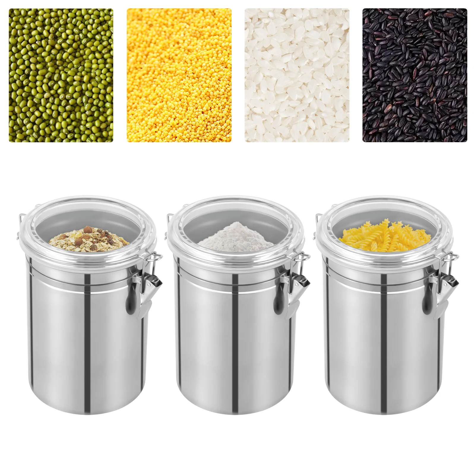 

3 Pcs Stainless Steel Canister Set - Airtight Food Storage Canisters for Kitchen Counters Tea Sugar Flour