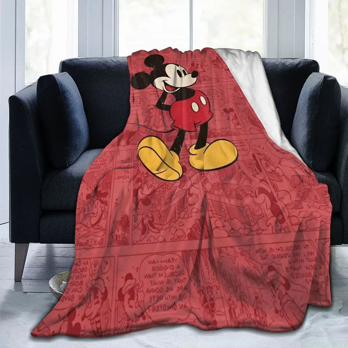 Manta roja de Mickey Mouse, manta cálida y suave de calidad con animales de dibujos animados, colcha cómoda para sofá cama para niños de primavera