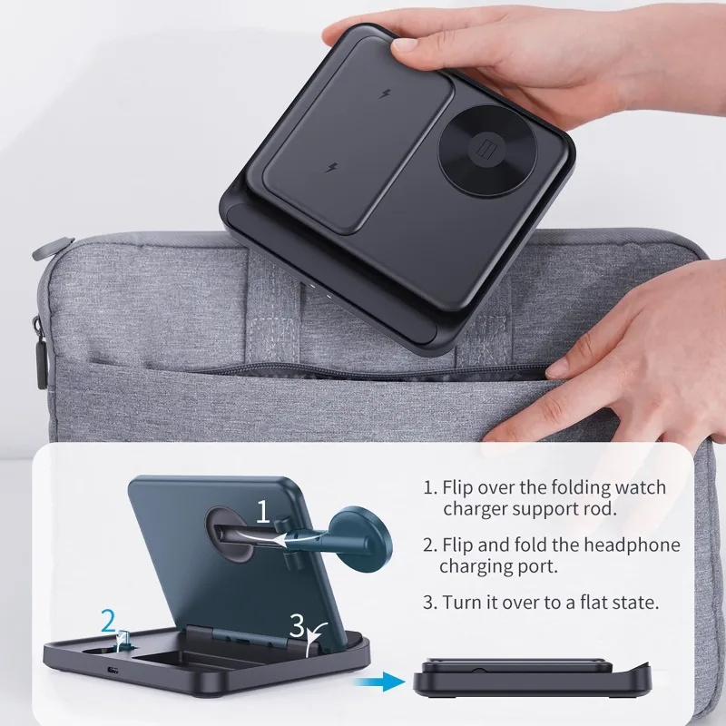 Foldable 3 in 1 Charger Wireless Fast Charging Station for Samsung Galaxy Z Fold7 Z Flip5 Phone Watch Earbuds Desktop Charger