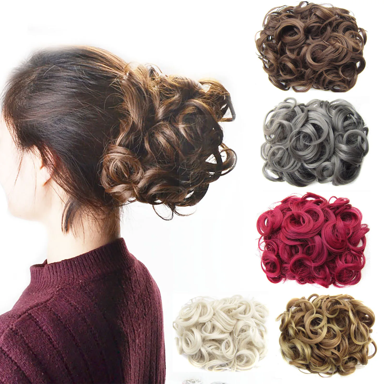 Zolin Synthetic Curly Messy Bun Hair Scrunchie Chignon Hair Bun Pad Updos Retro Style Wedding Accessories Hairpiece For Girls