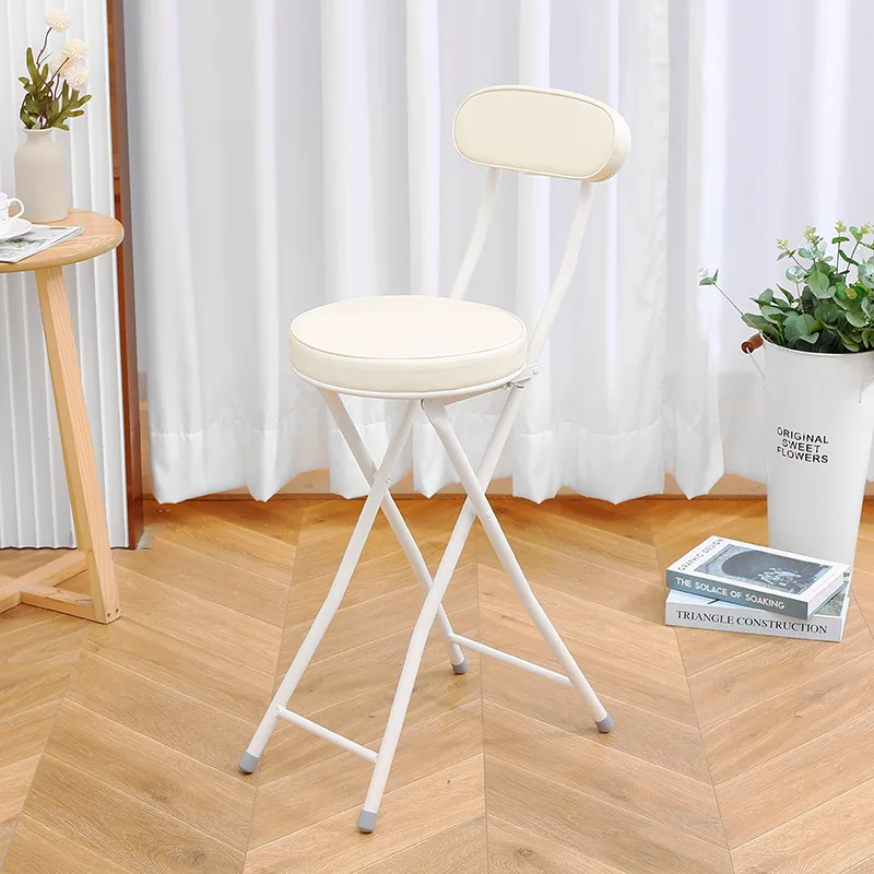 

Tall Table Chair Folding Portable Coffee Dining Chairs PU Backrest White Fashion Bar Furniture Narrow Space Storage