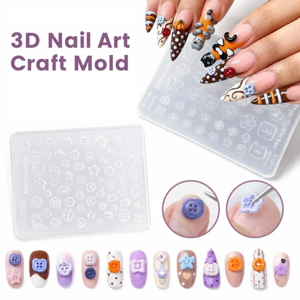 Cute Silicone 3D Nail Art Craft Mold Flexible Non-Stick Nail Art Template Reusable Translucent Clear Manicure Mold Home Manicure