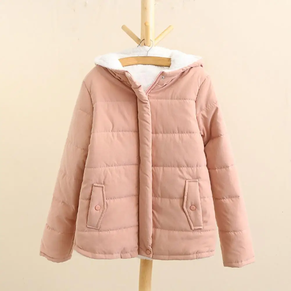 Winter Down Coat Hooded Zipper Women Fleece Cardigan Thick Warm Korean Style Down Coat Padded Cardigan Women Plush Winter Coat