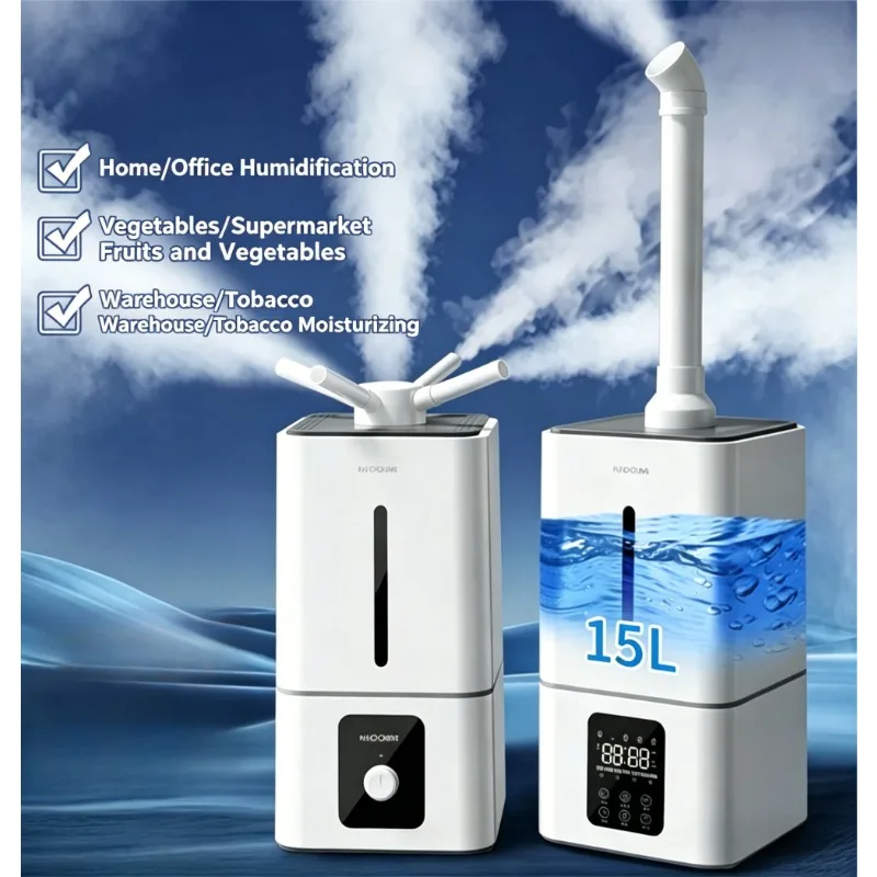 15L Commercial Humidifier 1500ml/h Large Mist Air Humidifier for Vegetable Fruit Preservation Home Bedroom Silent Spray