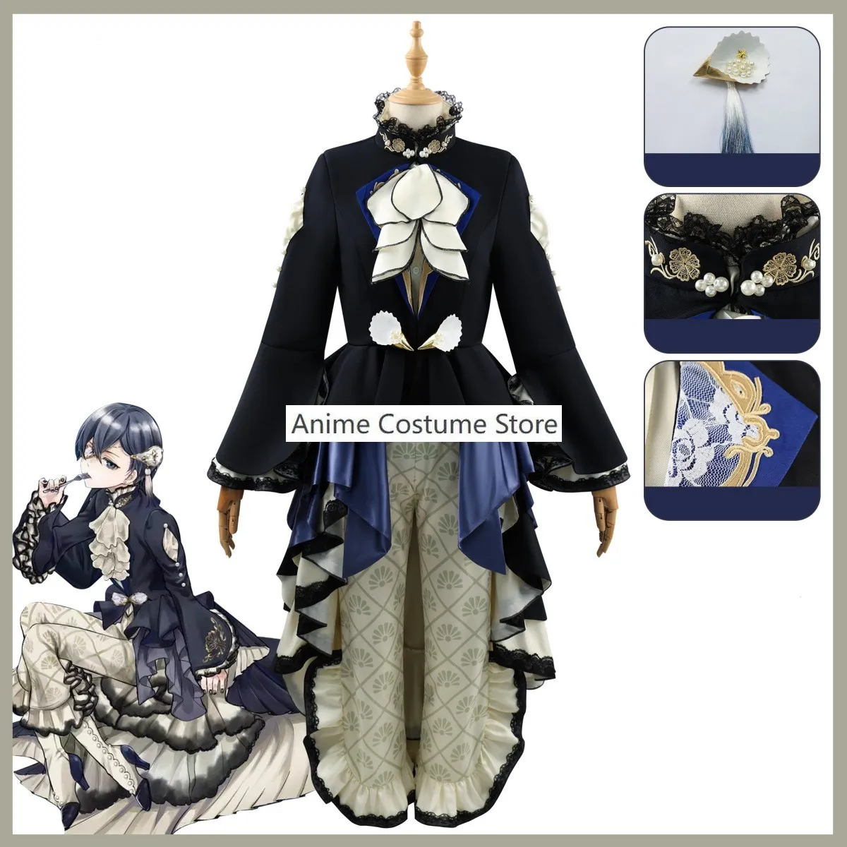 Anime Black Butler Ciel Phantomhive Smile Cosplay Costume Wig Fresh Oyster Evening Dress Tail Drag Uniform Man Woman Party Suit