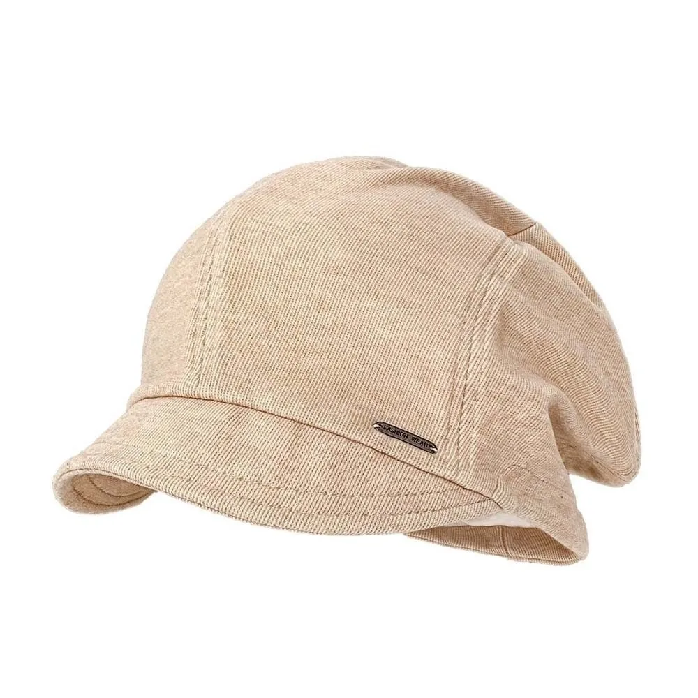 Rivet Ornament Slouchy Beret Face Framing Soft Fabric Short Brim Hat Solid Color Warm Lining Studded Beanie Fashion Girls