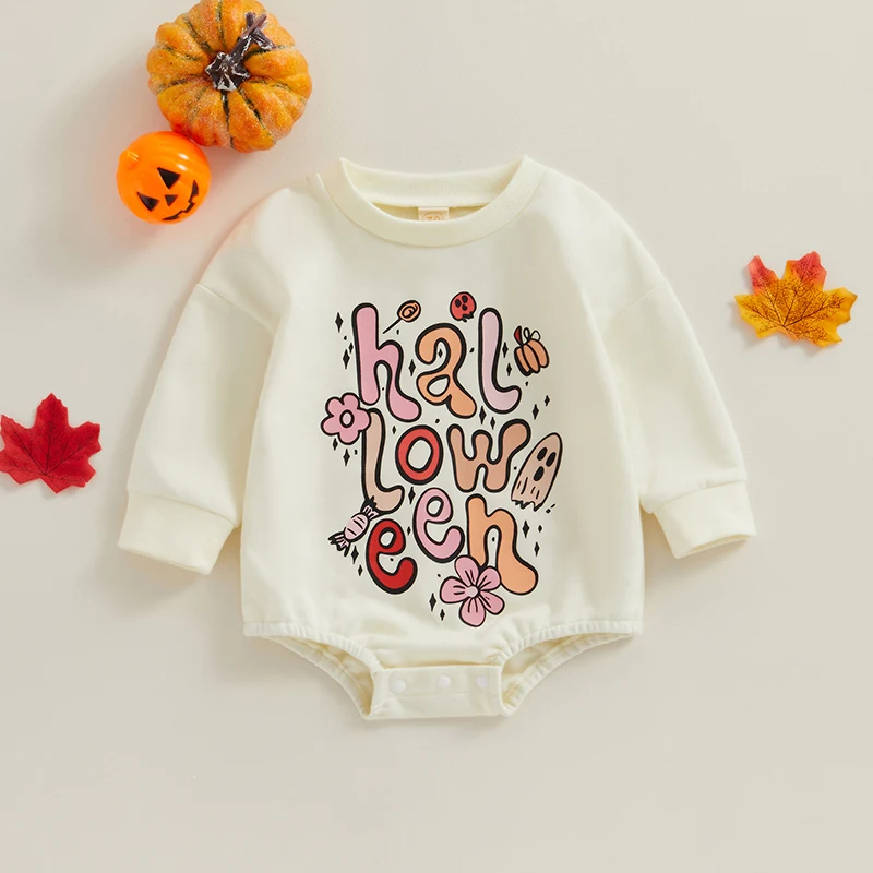 

Cute Toddler Halloween Jumpsuit with Pumpkin Print and Ruffled Sleeves Adorable Infant Costume for Trick-or-Treating