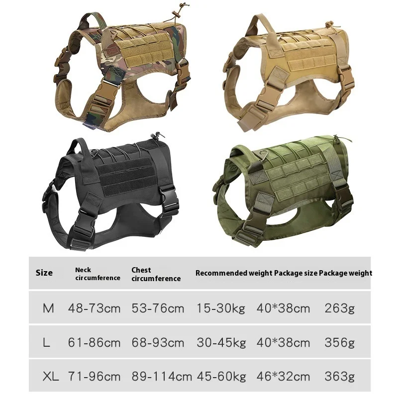 Borstrugharnas voor huisdieren Tactisch borst- en rugharnas voor honden Nylon riemvest Outdoor militaire hondentraining Borst- en rugband