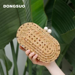 Women Acrylic egg cane bag Rattan clutch Bag For luxury Wedding Party Purse summer beach Wicker Handbag Designer 2024 new