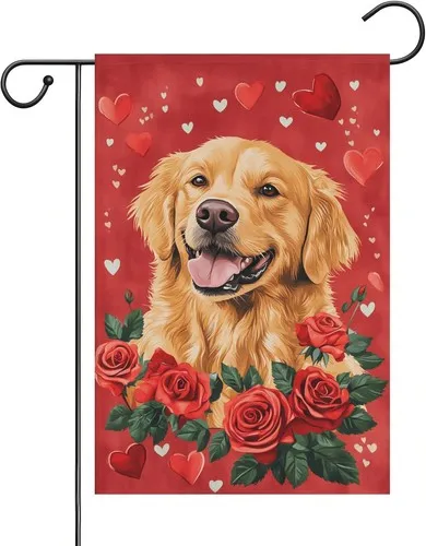 Golden Retriever Valentine's Day Garden Flag, Double-Sided Linen, 12 x 18 XXQ