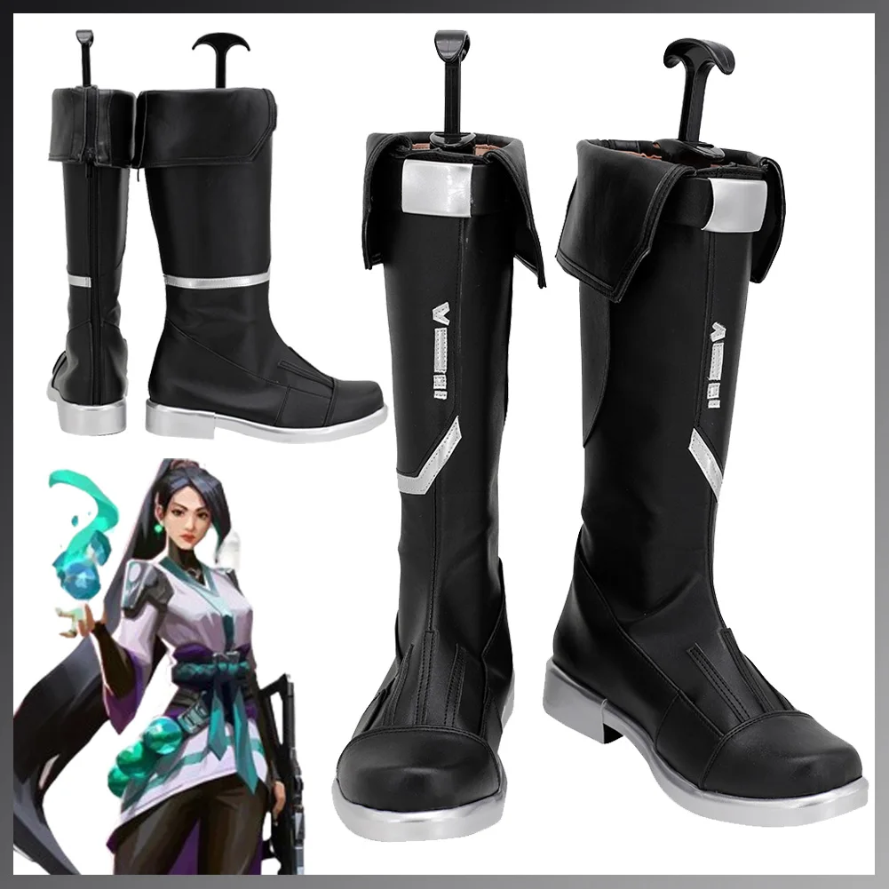 Game Valorant Sábio Cosplay Botas para Mulheres, Sapatos Anime Disfarçado, Calçado Longo, Terno do Dia das Bruxas, Acessórios Fantasias, Calçado Feminino