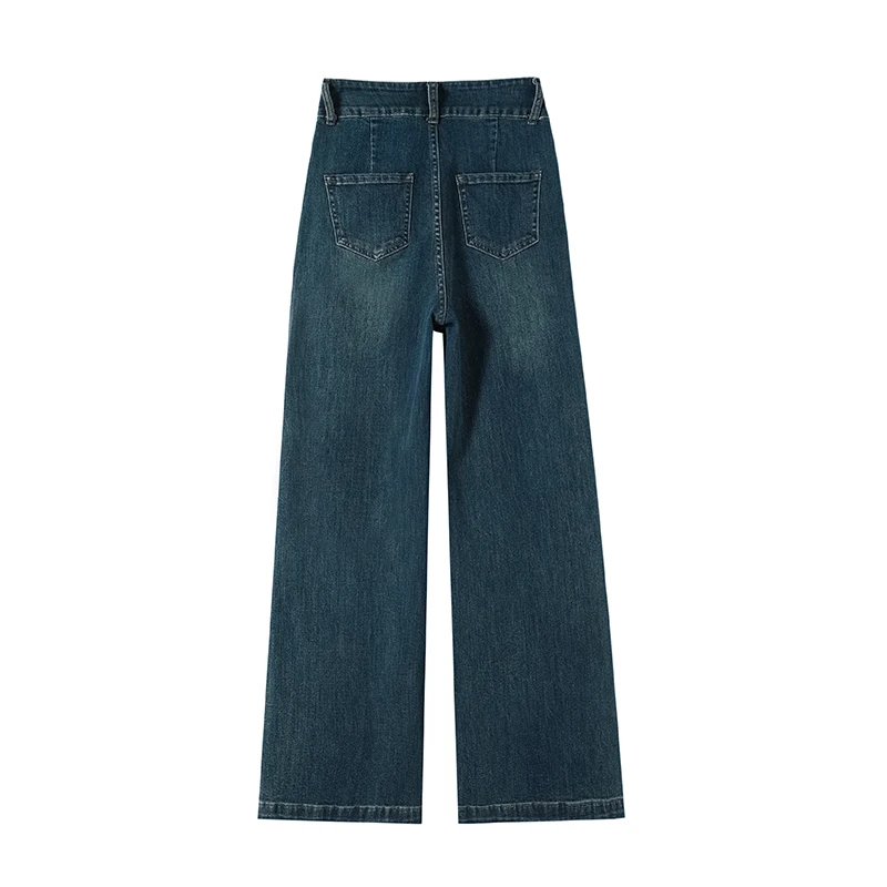 Women's Loose Straight Jeans High Waist Double Button Vintage Streetwear Denim Pants Stretchy Pear Shape Friendly Western Style