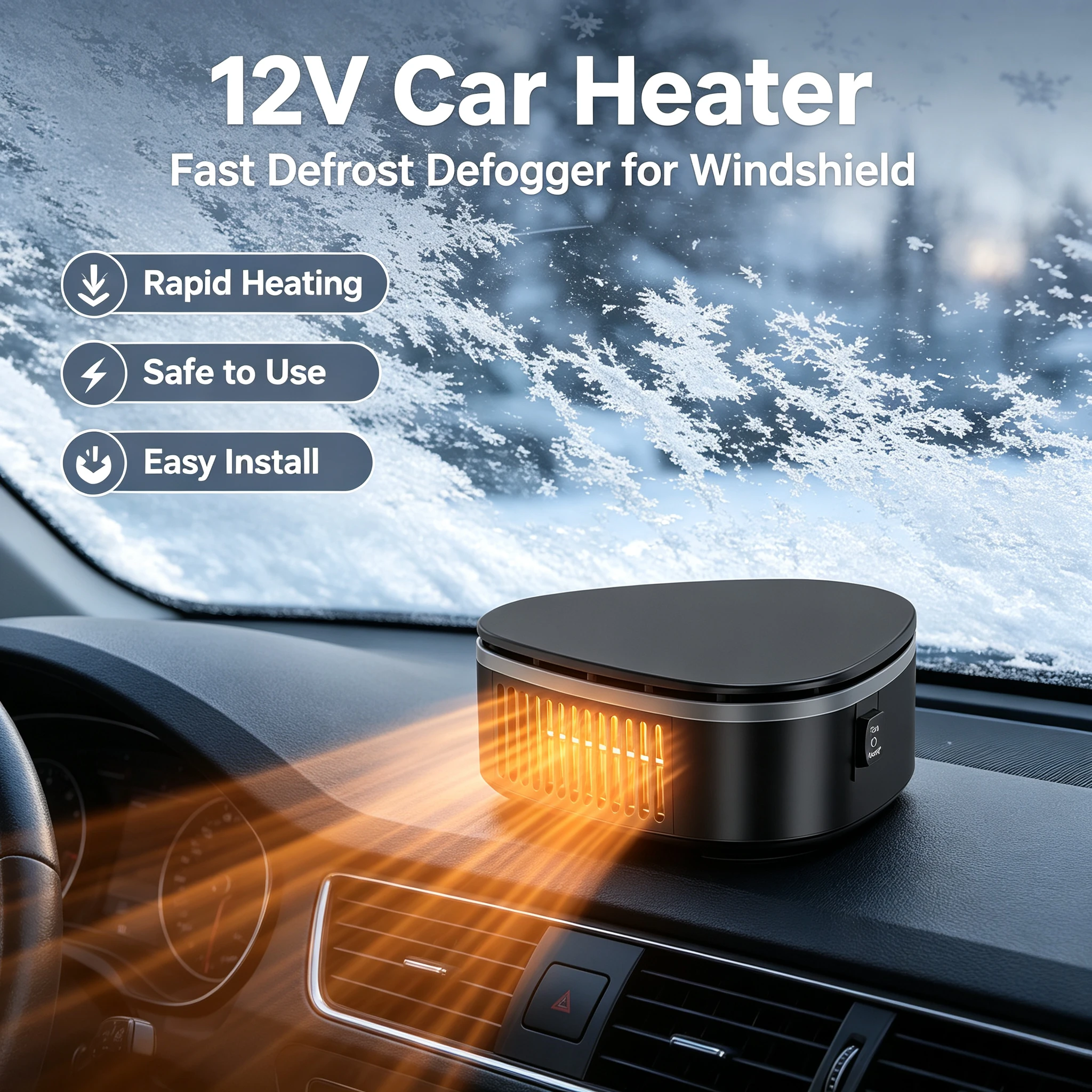 Fast Heating 12V Car Heater Windshield Defroster Demister Anti-Fog Preheater Cooling Fan Winter Auto SUV Interior Accessories