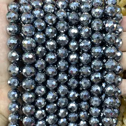 2 3 4 6 8 10MM Natural Terahertz Faceted Round Loose Spacer Beads For Making Jewelry DIY Bracelet Necklace Accessories
