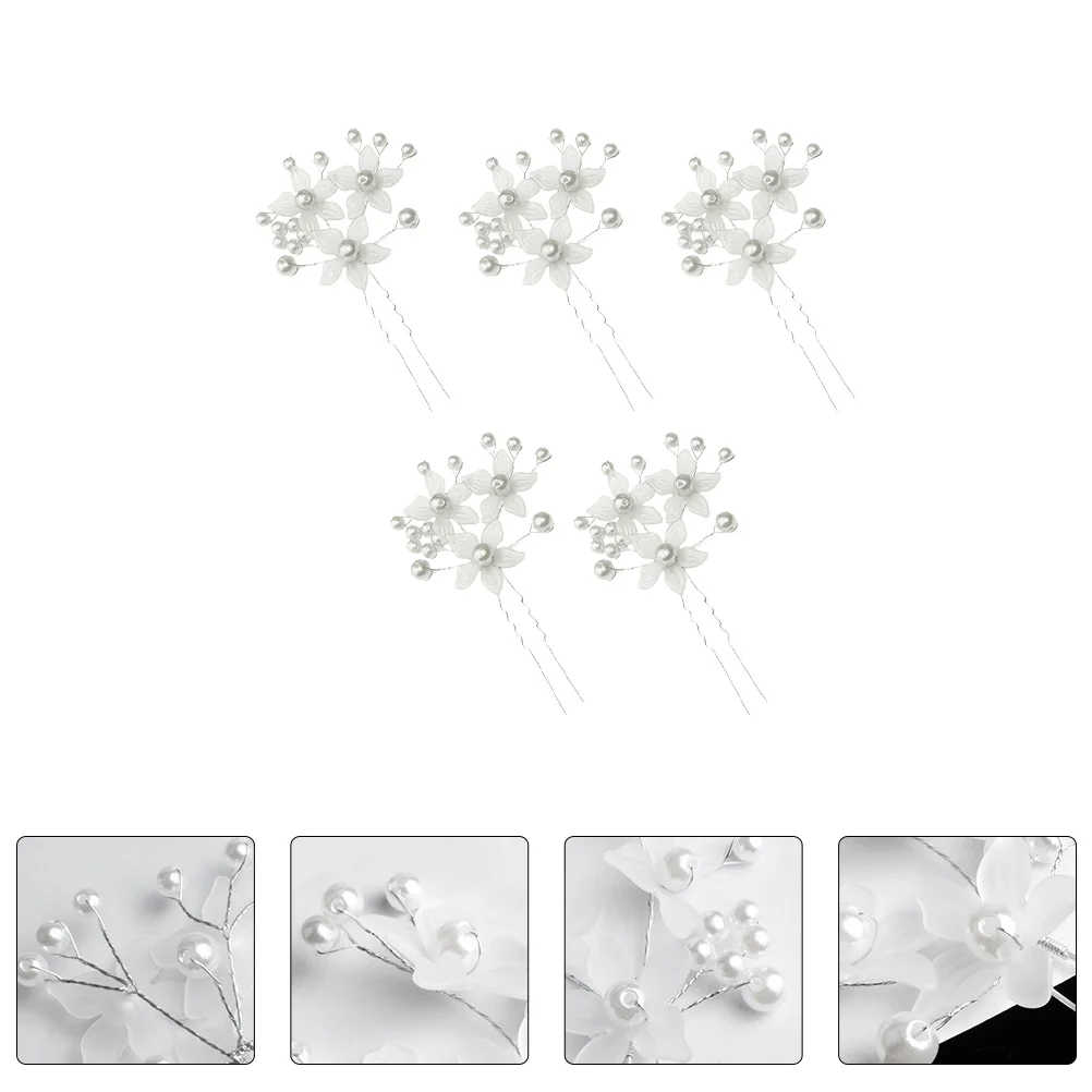 

5 Pcs Pearl Flower Hairpins Vintage Metal U Shaped Clips Stylish Headwear Accessories for Women Parties Festivals Photography