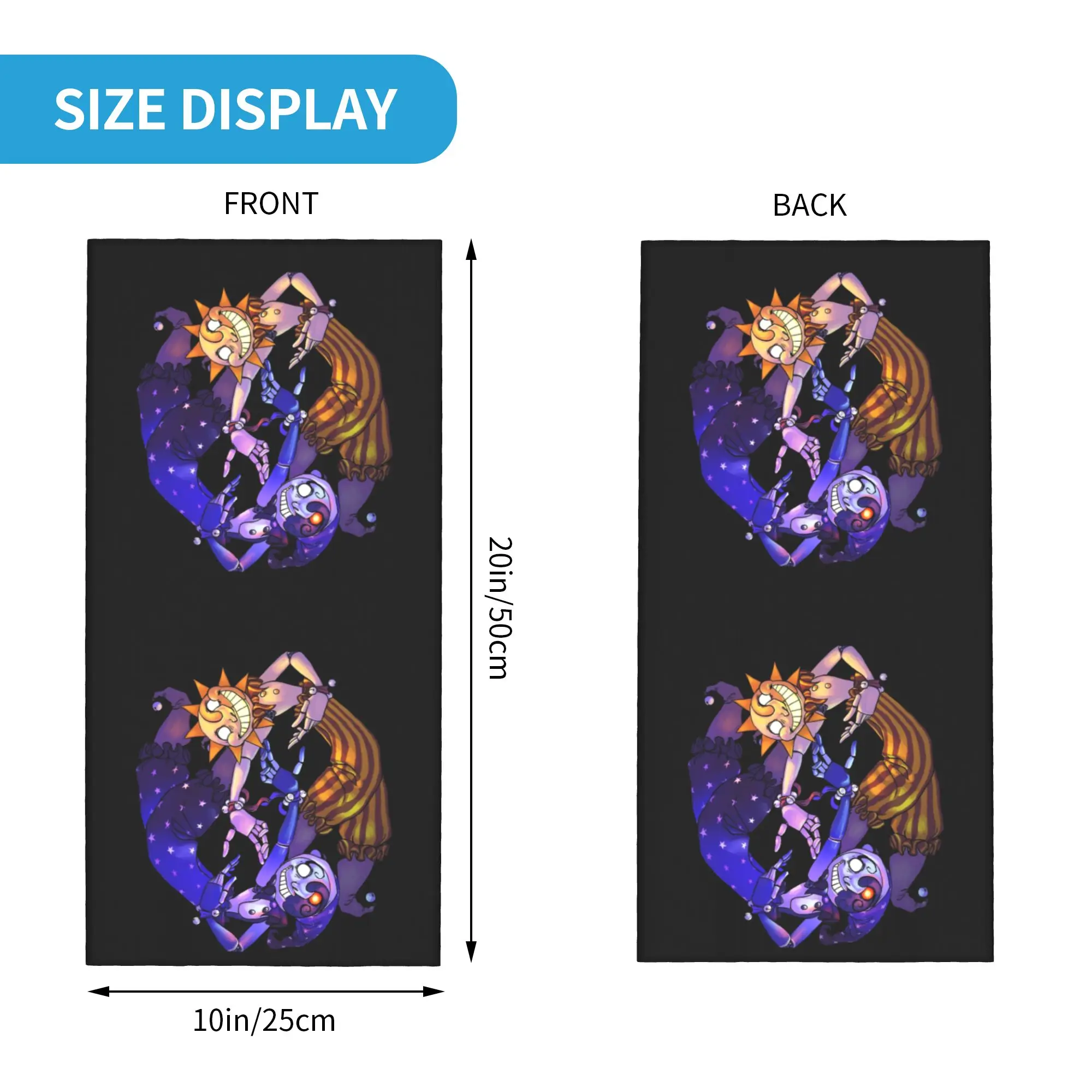 Sun And Moon FNAF Security Breached Bandana Neck Warmer Men Women Winter Ski Hiking Scarf Gaiter Sundrop Moondrop Face Cover view 2
