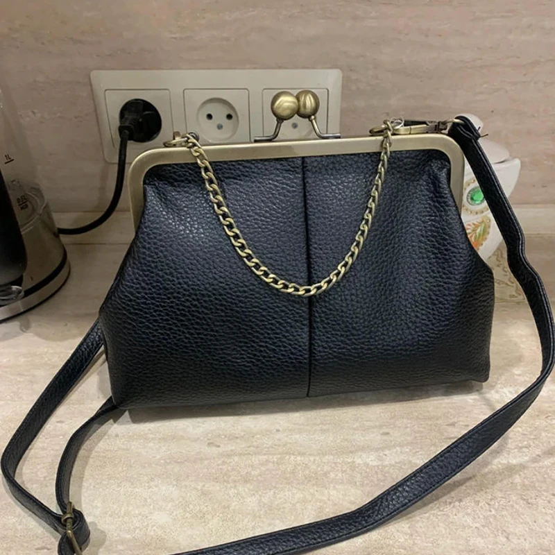 

Сумка-ракушка с узором личи и цепочкой, простая универсальная сумка через плечо, модная женская сумка с замком и регулируемыми ремнями