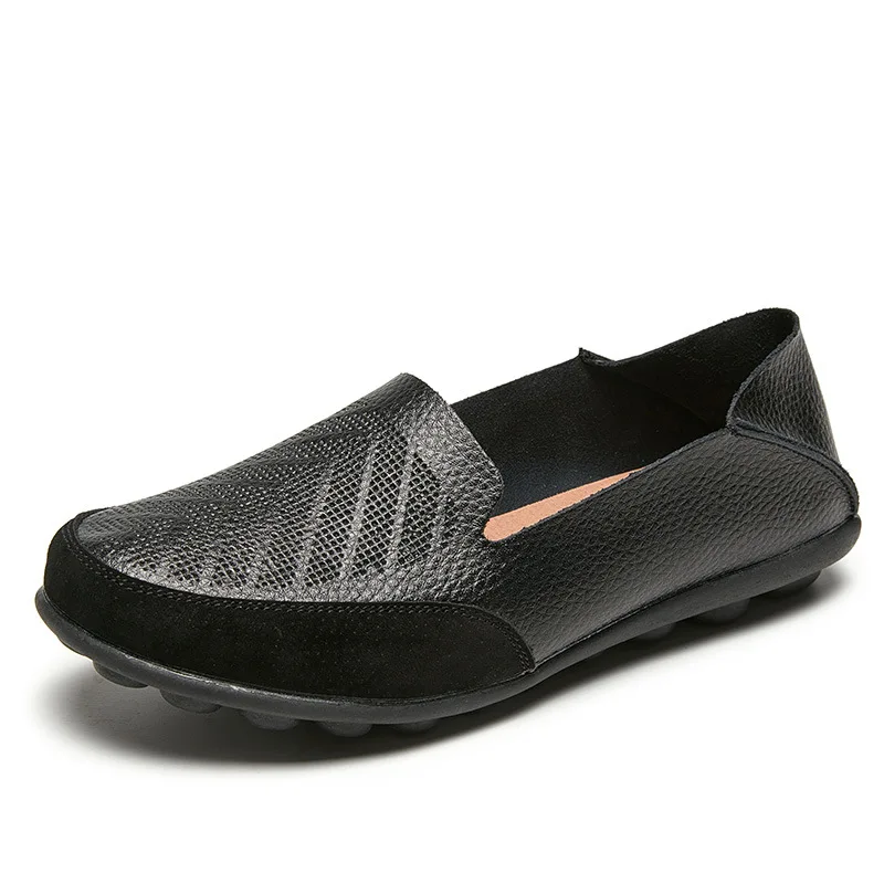 Mocassins de couro genuíno para mulheres, sapatilhas de escorregar, mocassins casuais, novos, 35-44, primavera e outono