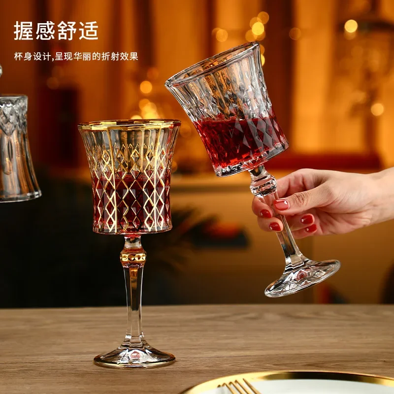2Pcs Diamond Love Crystal  Red Wine Glass Set Goblet Household European Light Luxury High-end French Wine Glass