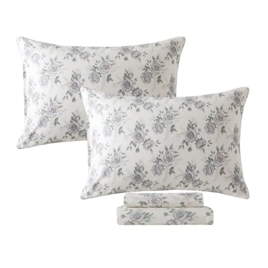 

Rose Sheets Set Rustic Peony Floral Bedding Botanical Leaves Sheets Vintage Farmhouse Bedding 100% Cotton Ultra Soft Breathable