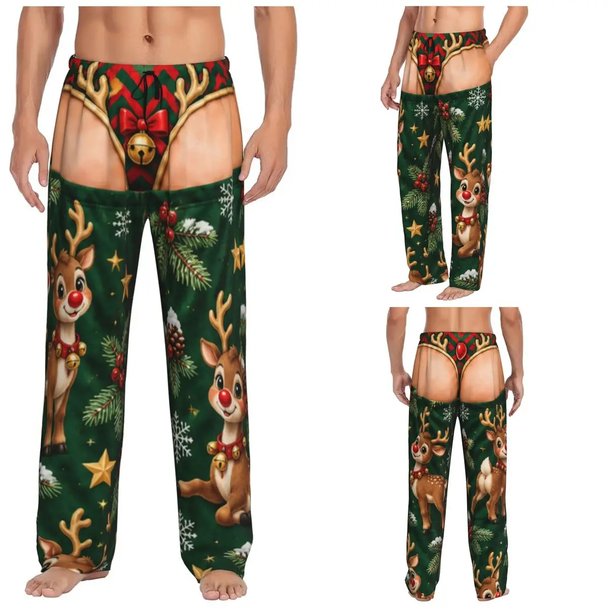 Merry Christmas Santa Claus Snowman Mens Pajama Pants Soft Comfy Lounge Pants Sleep Bottoms with Pockets