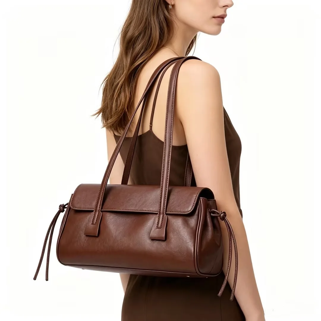 Genuine Leather Shoulder Bag Women Large Capacity Natural Cowhide Luxury Designers Handbag Long Strip Female Underarm Bags Woman