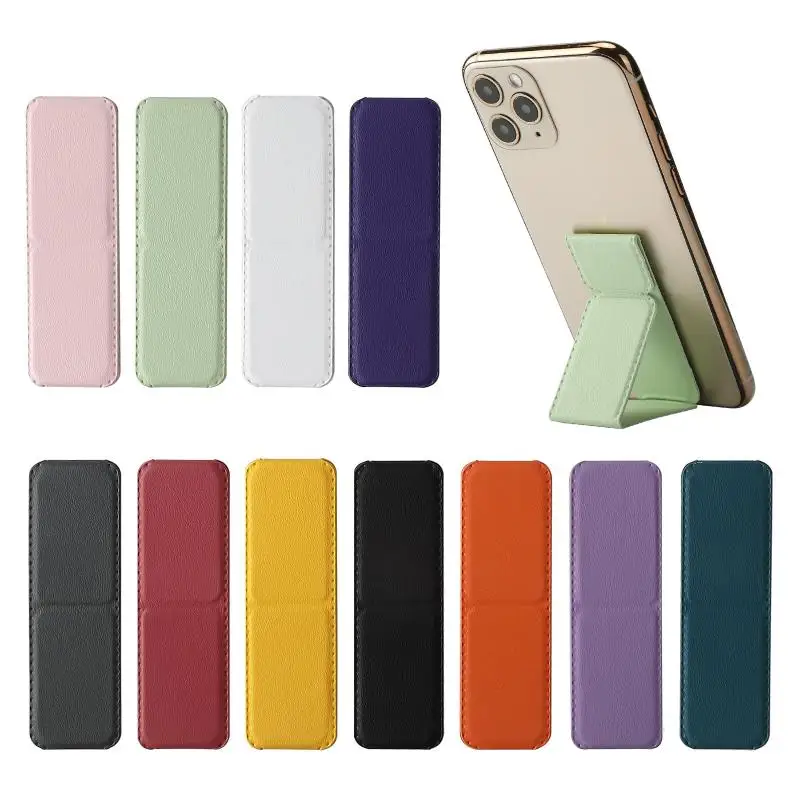 

Desktop Folding Push Pull Stand Phone Ring Buckle PU Leather Simple Solid Color Back Adhesive Phone Stand Creative Lazy Holder