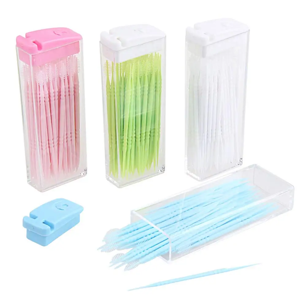 50pcs/lot Portable Disposable Toothpicks Teeth Cleaning Flosser Travel Home Two-head Floss Sticks Kitchen Color Random