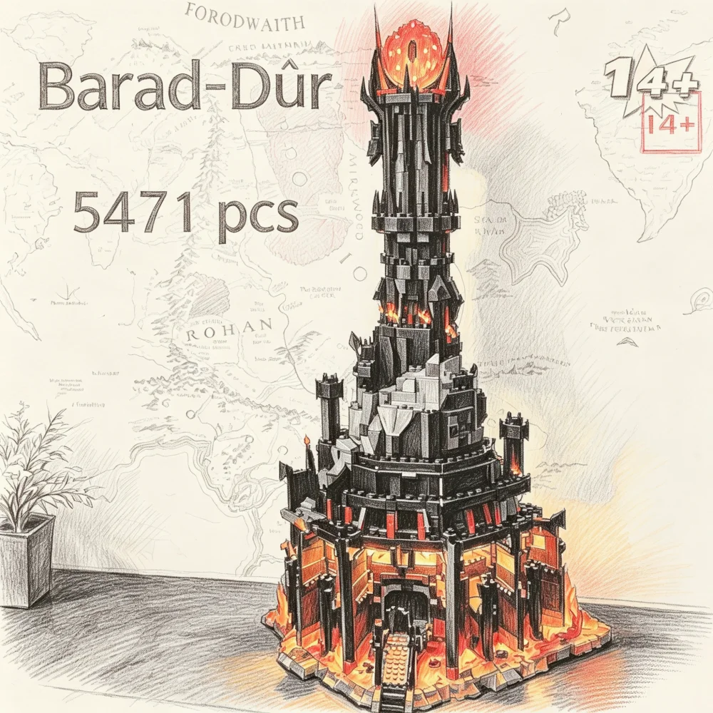 5471PCS Heimdekoration Barad-Dûr Schwarzer Turm Modell Tischdekoration Geburtstags- und Weihnachtsgeschenk für Erwachsene Sofort Lieferbar