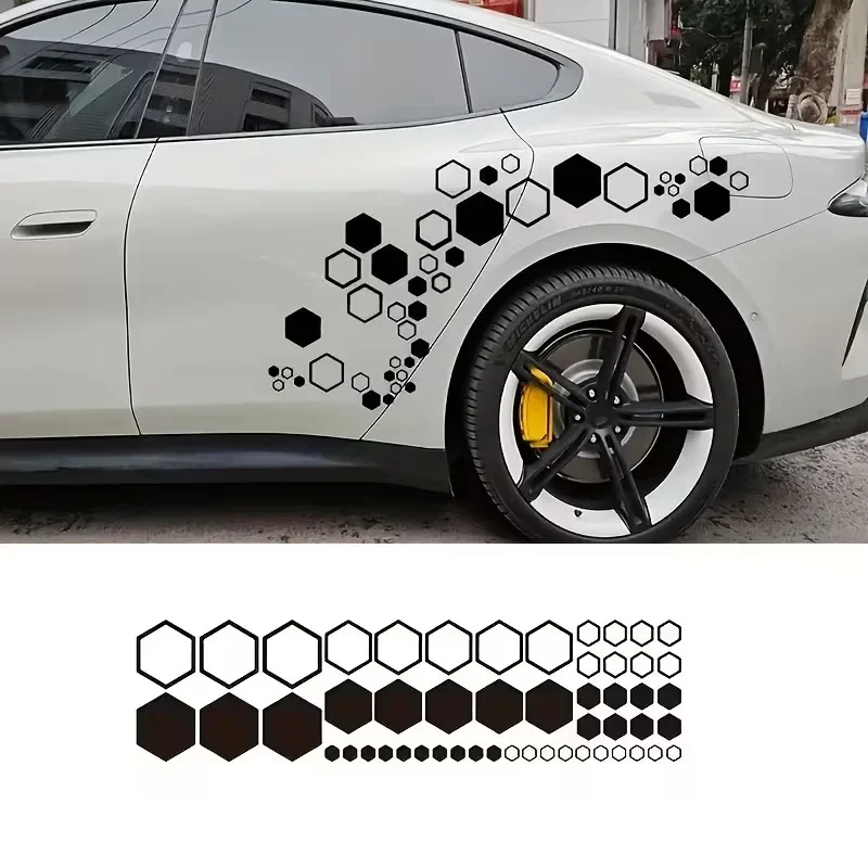 52 Unit Hexagon Layout Car Side Sticker Compatible with Smooth Automotive Surfaces and Engineered for Long Term Outdoor Exposure