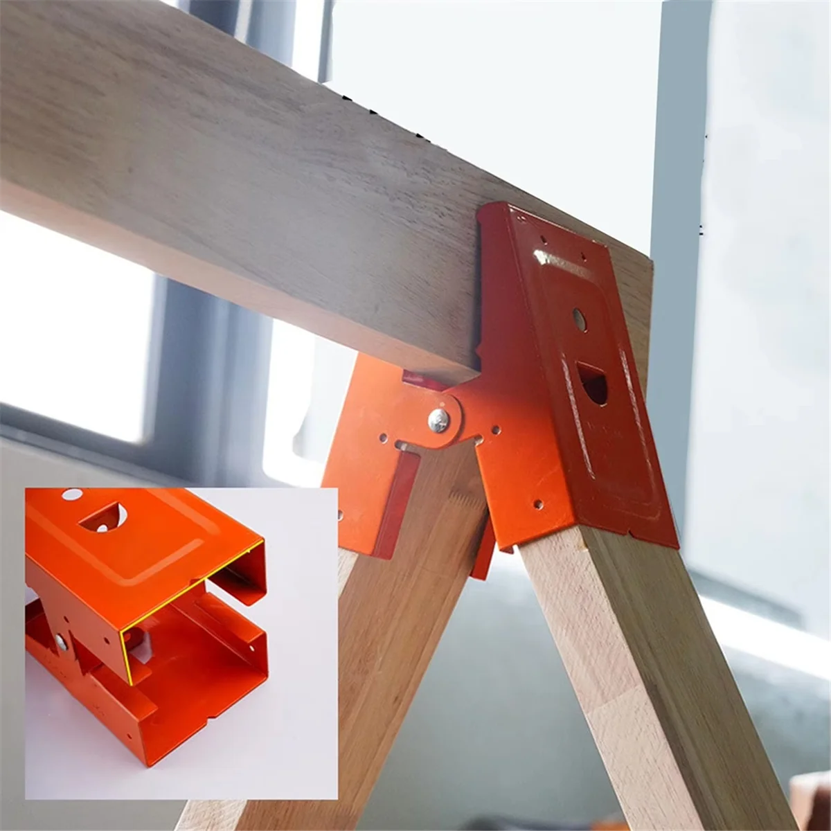 L68AWoodworking Table Mobile Bracket Steel Sawhorse Bracket Fixing Clip Saw Horse Clip DIY Carpentry Furniture Reinforcement