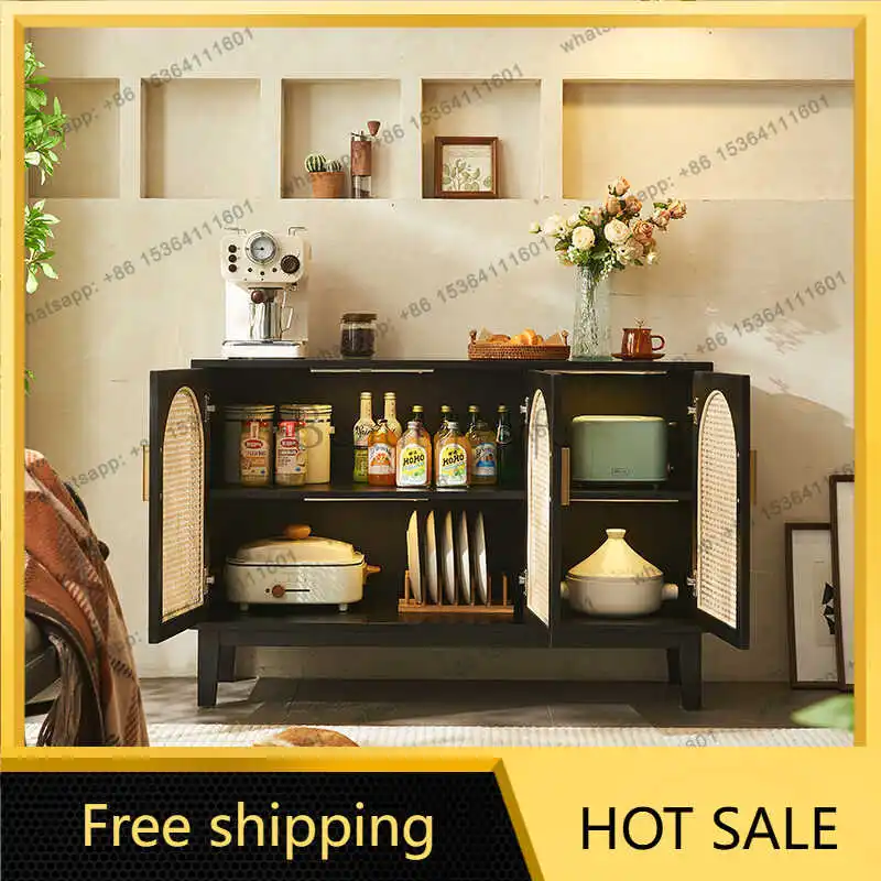 LD medieval solid wood rattan dining side cabinet small apartment living room locker wabi sandy wind