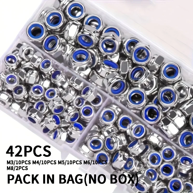 Anti-losdragende zeskantmoeren M3-M10 40/42/200/220 stuks antislip vergrendelingsbevestigingen voor industriële bouwelektronica Automotive