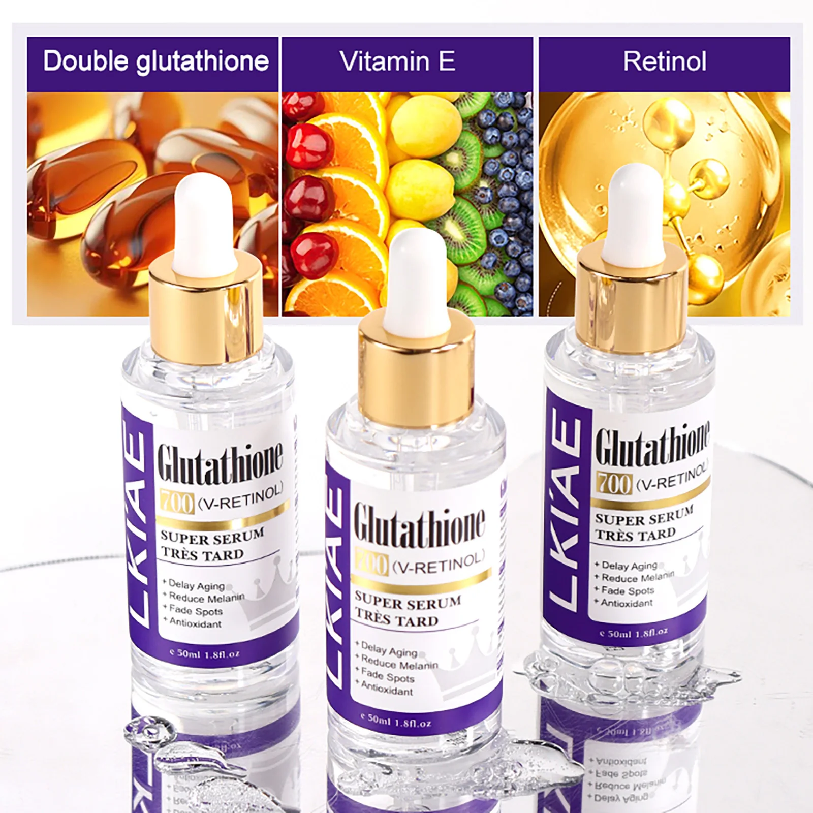 LKIAE Glutathion Whitening Gesichtsserum, entfernt Melanin, dunkle Flecken, Chloasma, mit Retinol, Niacinamid, für alle Hauttypen – Detail 3