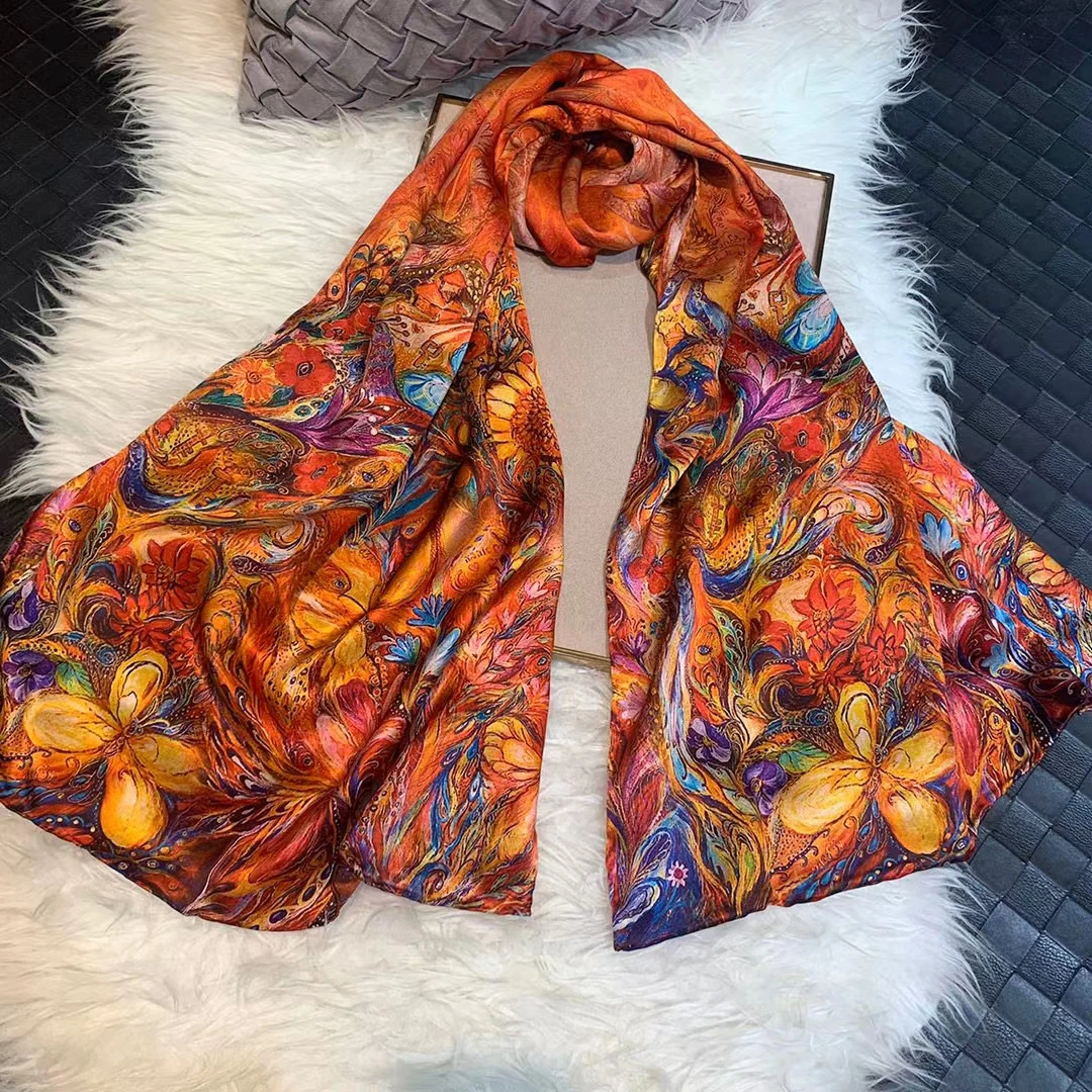 Winter New Women\'s Silk Scarves Shawls Dufanda Spring Fall Brand Long Scarves Headscarves Fashion National Style 100% Silk Scarf