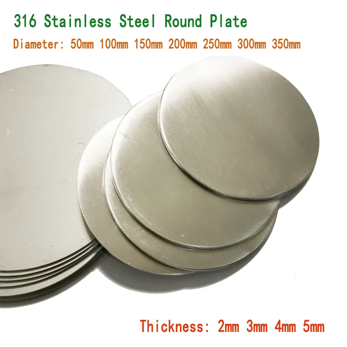 Diameter 50/100/150/200/250/300/350mm 316 Stainless Steel Round Plate Circular Sheet 316L Disc Round Disk Thickness 2/3/4/5mm