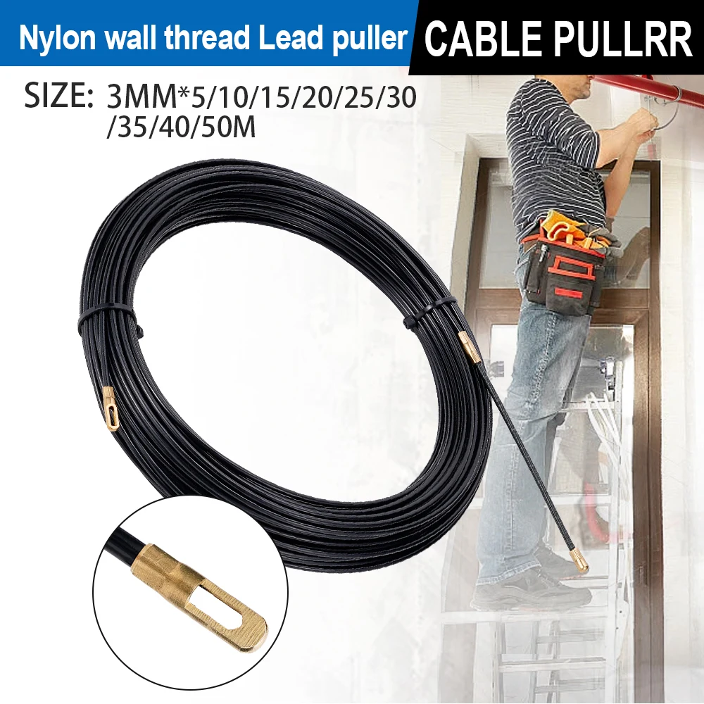 3mm Cable Guide Push Puller Nylon Fiberglass Electric Cable Gland Rodder Fish Tape Wall Wire Puller Conduit 5/10/15/20/25/30/40M