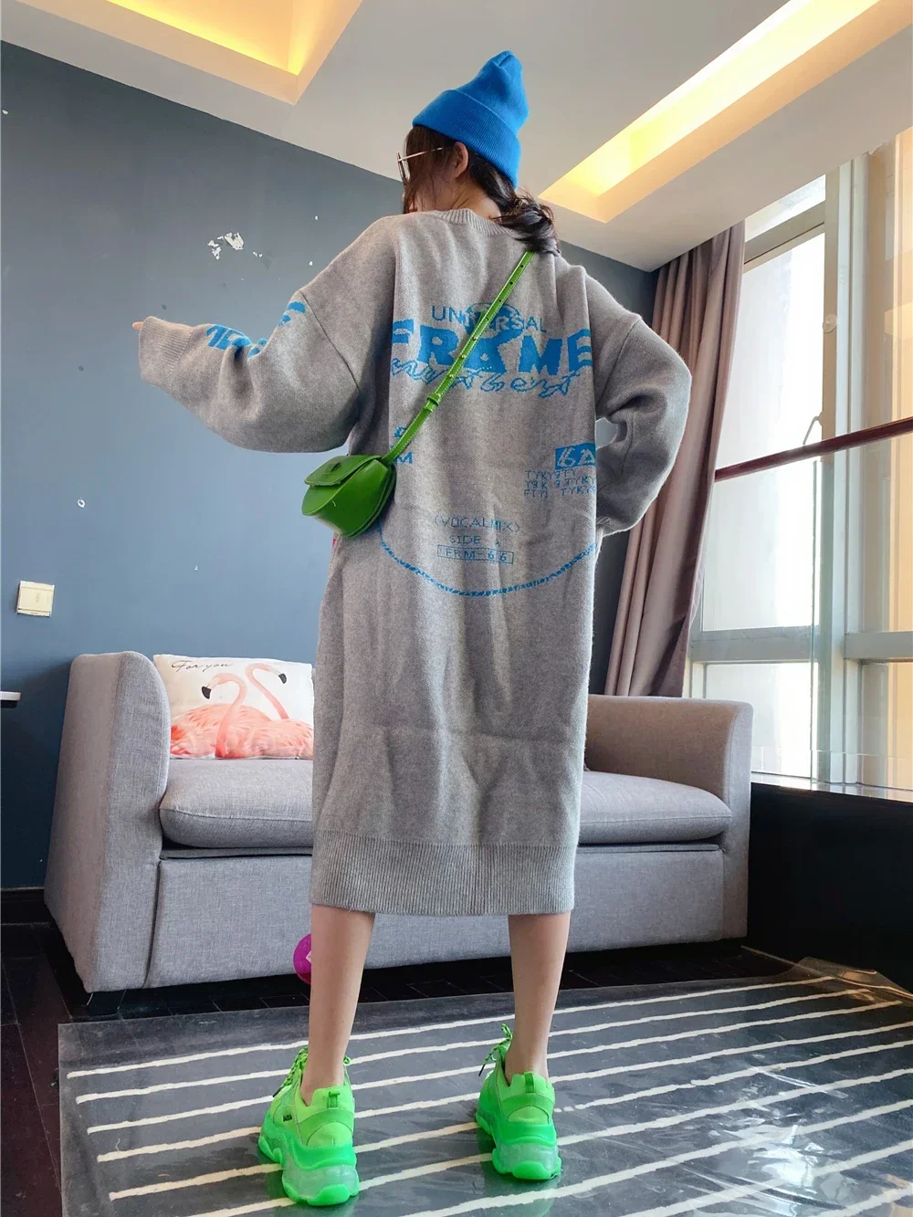 Korean Long-Sleeved Pullover Sweater Loose Fashion Women Autumn Winter Cartoon Embroidered Thickened Long Section Knitted Top