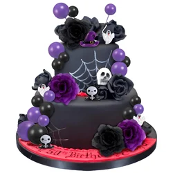 44pcs Halloween Cake Decorations Wednesday Addams Cake Mini Balloons Rose Flower Ghost Topper Gothic Cake Decorations